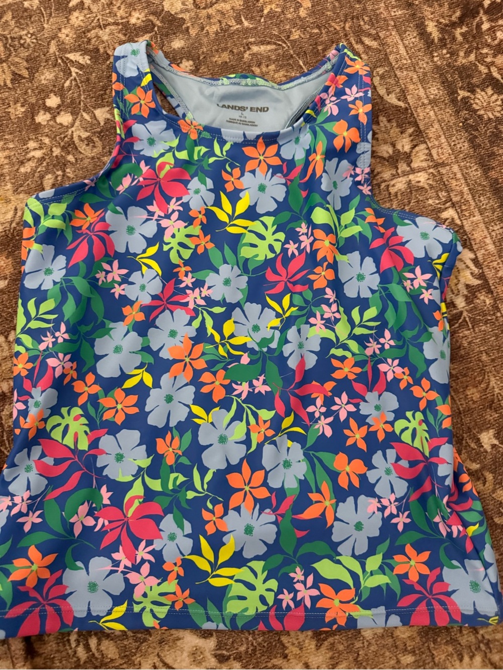 Girls Lands' End Blue Floral Swim Tank with Bright Blooms and matching bottoms!